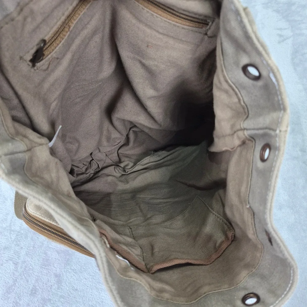Canvas Military Rucksack Backpack Red Star Detail Mens Womens Outdoor Hiking